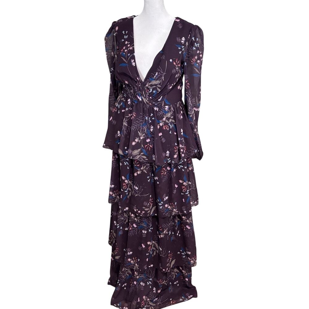 Ienna Mac Duggal Floral Plum Tiered Dress Size 8 MSRP$ 398